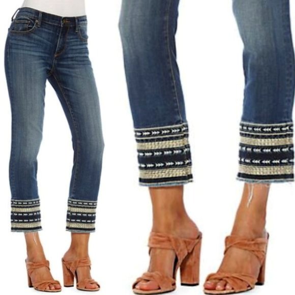 DRIFTWOOD Blue Cropped Jeans with Black and White Trim - Picture 1 of 7